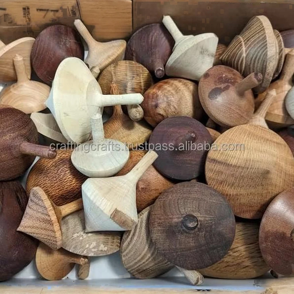 Collection of Handcrafted Wooden Spinning Tops Traditional Wooden Toys for Fun and Games Wooden Spinning Tops
