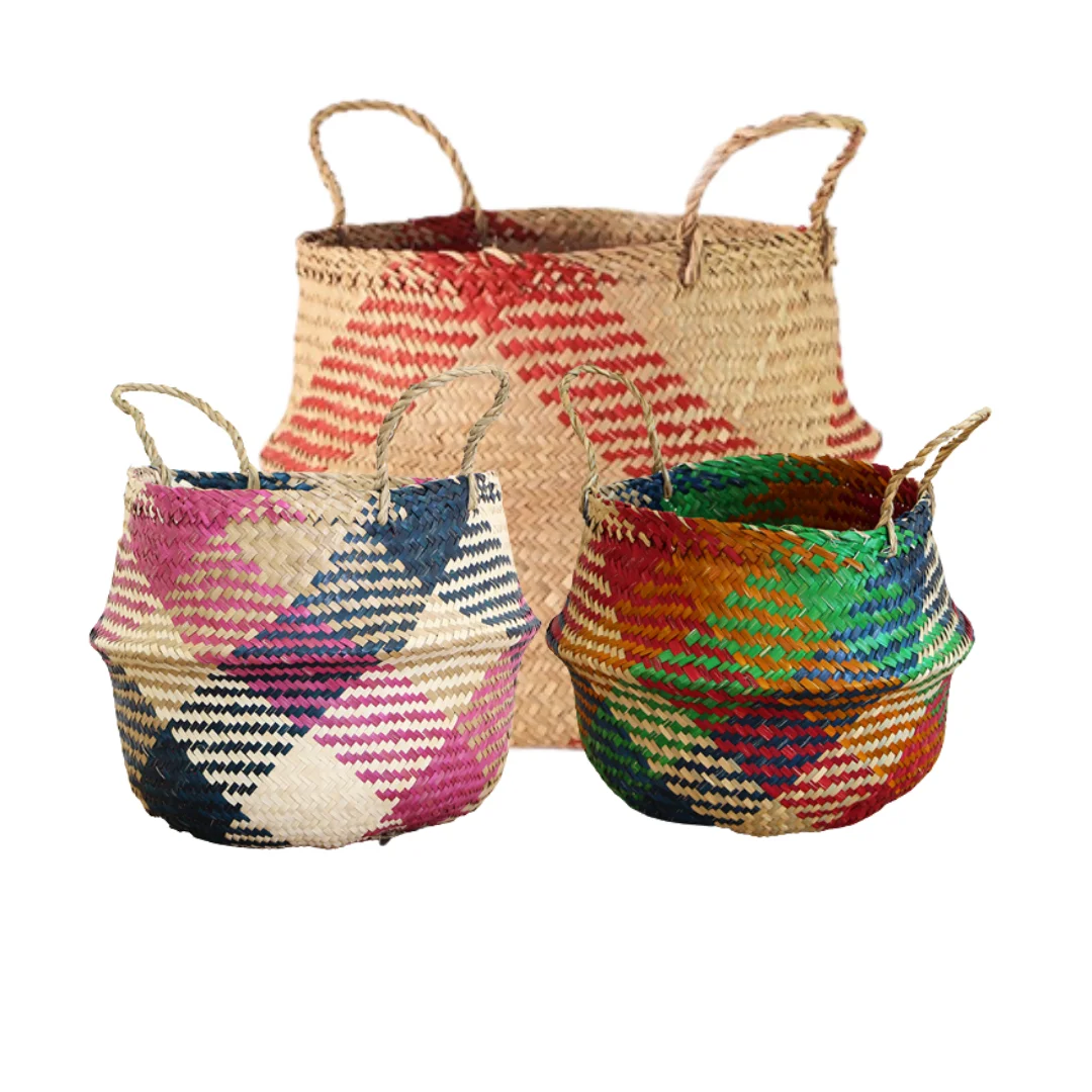 Wicker Colorful Seagrass Storage Basket Handmade for Home Restaurant Hotel Decoration Natural Eco-Friendly Made in Vietnam