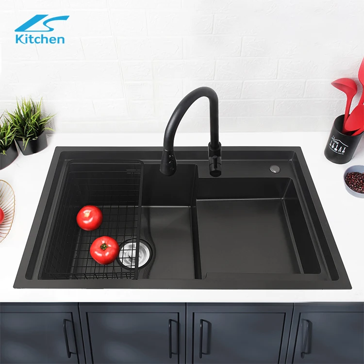 K-7245H китайская фабрика Подгонянная нержавеющая сталь кухонная раковина в европейском стиле с двумя чашами квадратная для кухни черного жемчуга ручной работы