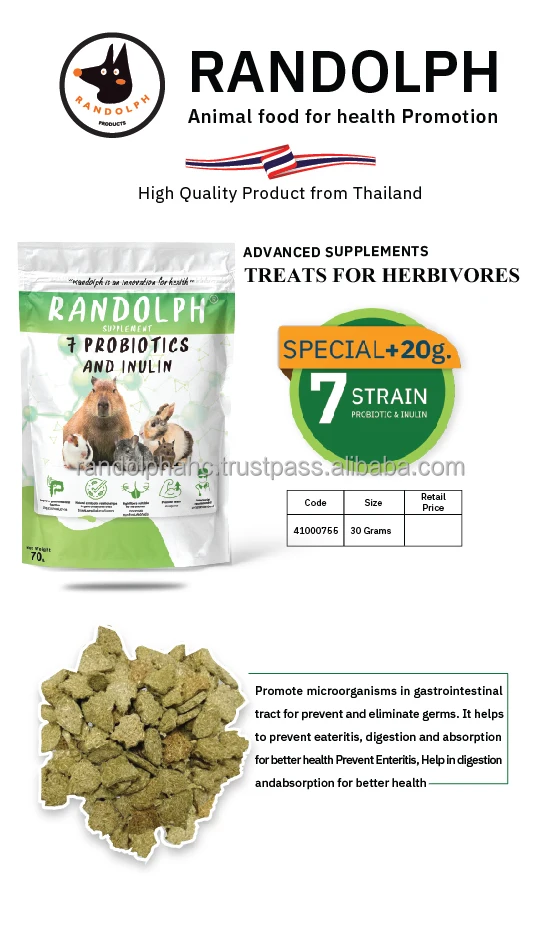 Randolph Treats  for Herbivores Help to Promote Microorganisms in Gastrointestinal Deverlop by Veterinarian from Thailand