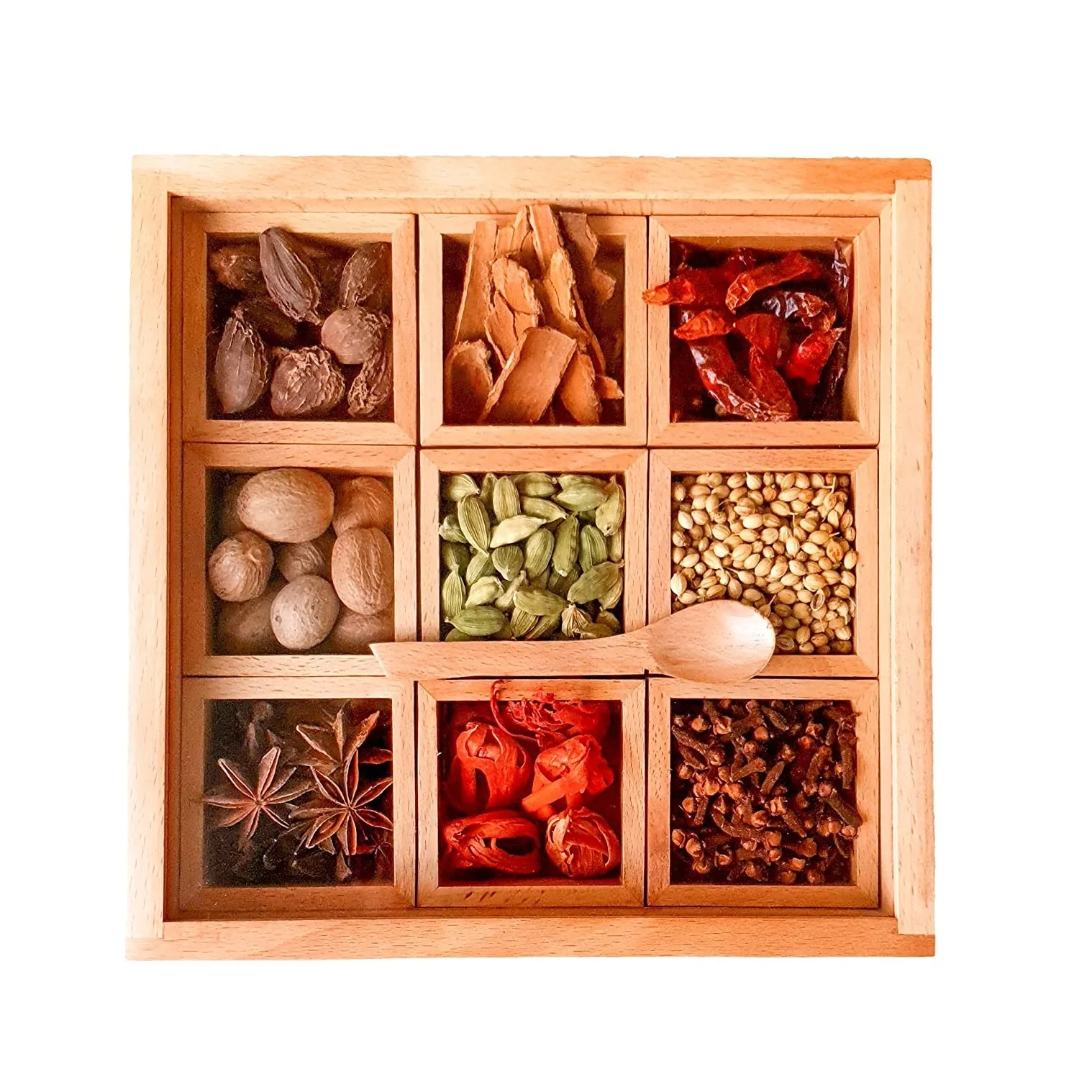 Handcrafted Wood Carver Spice Box in Wood Spice Box for Kitchen Container with Lid Decorative Masala Box Organizer Handmade