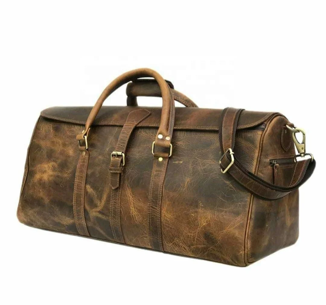 Lightweight Handmade Custom Leather Duffle bags for Men and wholesale Leather Travel Overnight Weekend Sports Gym Duffel Carry O