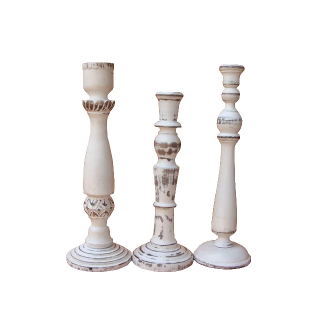 Elevate Home Decor With Set of 3 White Black Marble Antique Mango Wood Candle Holders From Indian Manufacturer & Exporter