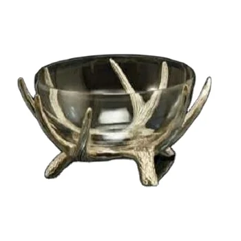 Best Quality Decorative glass bowl with metal leaf and stand Use For Home/ Kitchen Ware Decoration from India