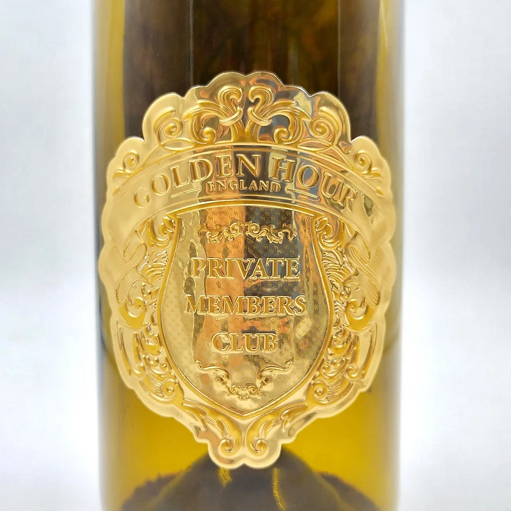 GH-Printing Curved Aluminum Metal Wine Whiskey Bottle Label Sticker Metal Wine Label