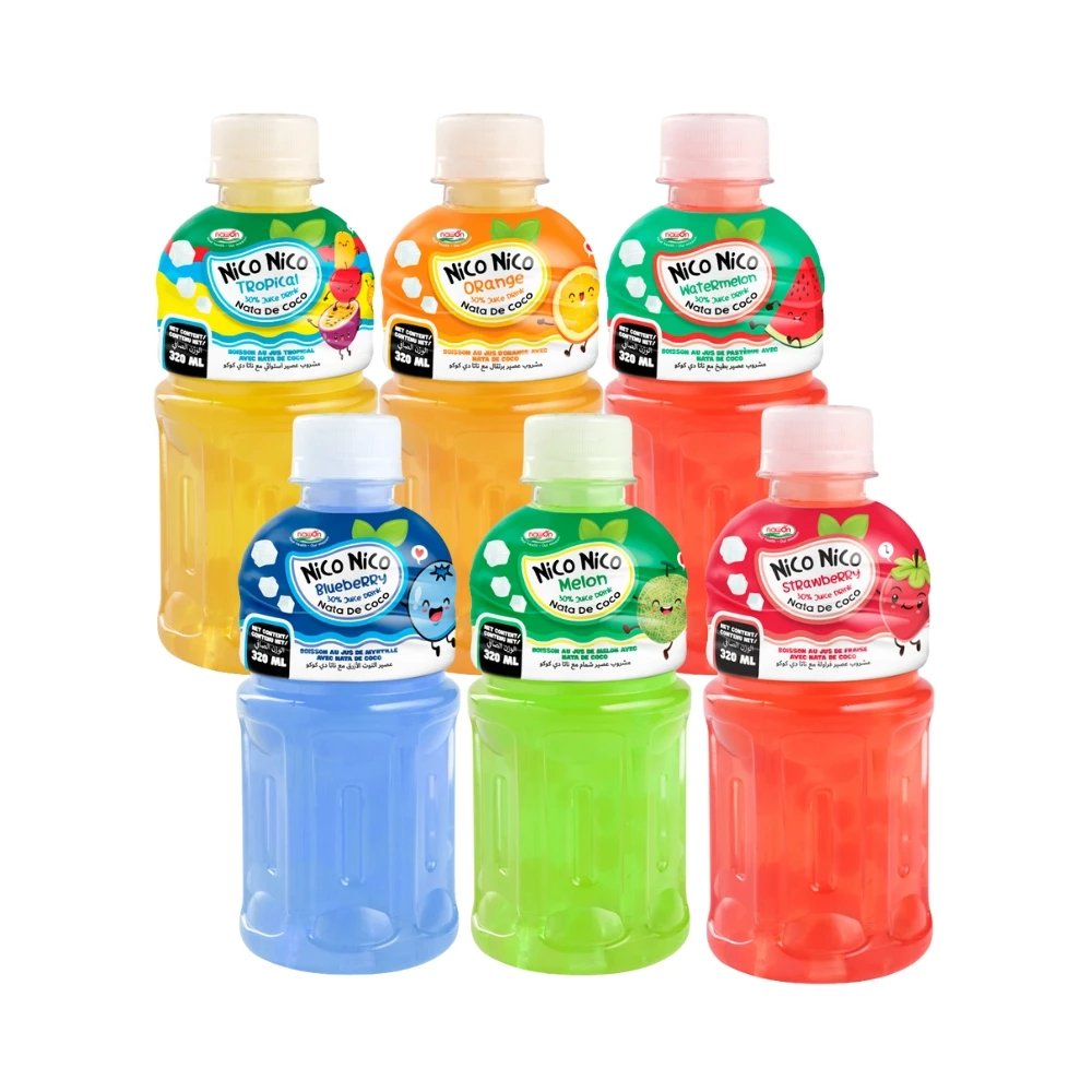 Nico здоровый мульти фруктовый сок с Nata de coco | OEM thailand кокосовое желе экзотические напитки производитель 320 мл в бутылках