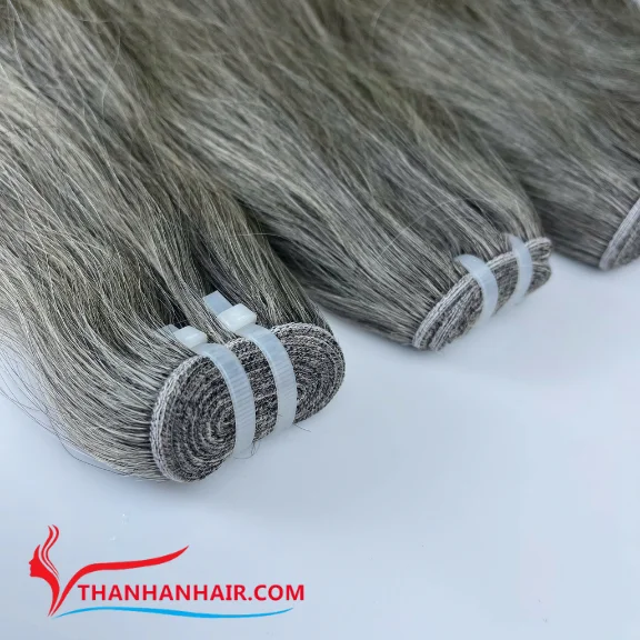 Wholesale price Gray Color Straight Weft 100% High quality Vietnamese Raw Hair Extensionse super shiny no tangle large stock