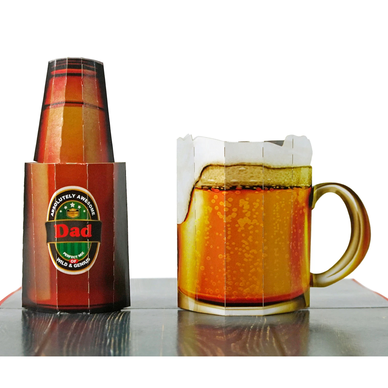 Custom Best Dad In The World with 3D pop up card of beer bottle and beer mug