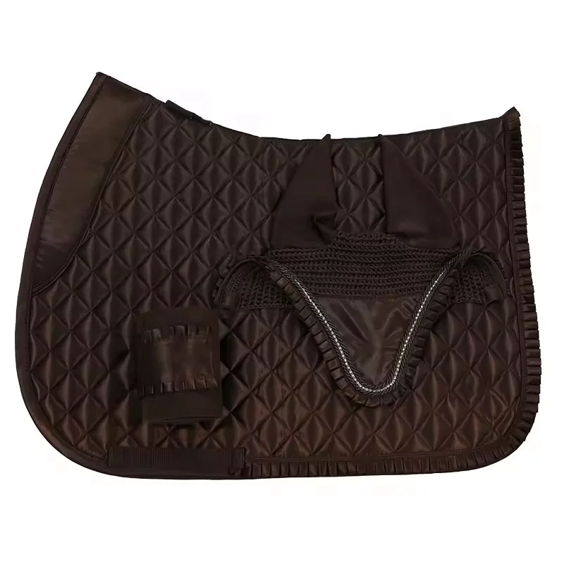 Premium Quality Professional Factory Equestrian Products Saddle Pad Set Custom Bandages Crochet Fly Veil for Horse Riding