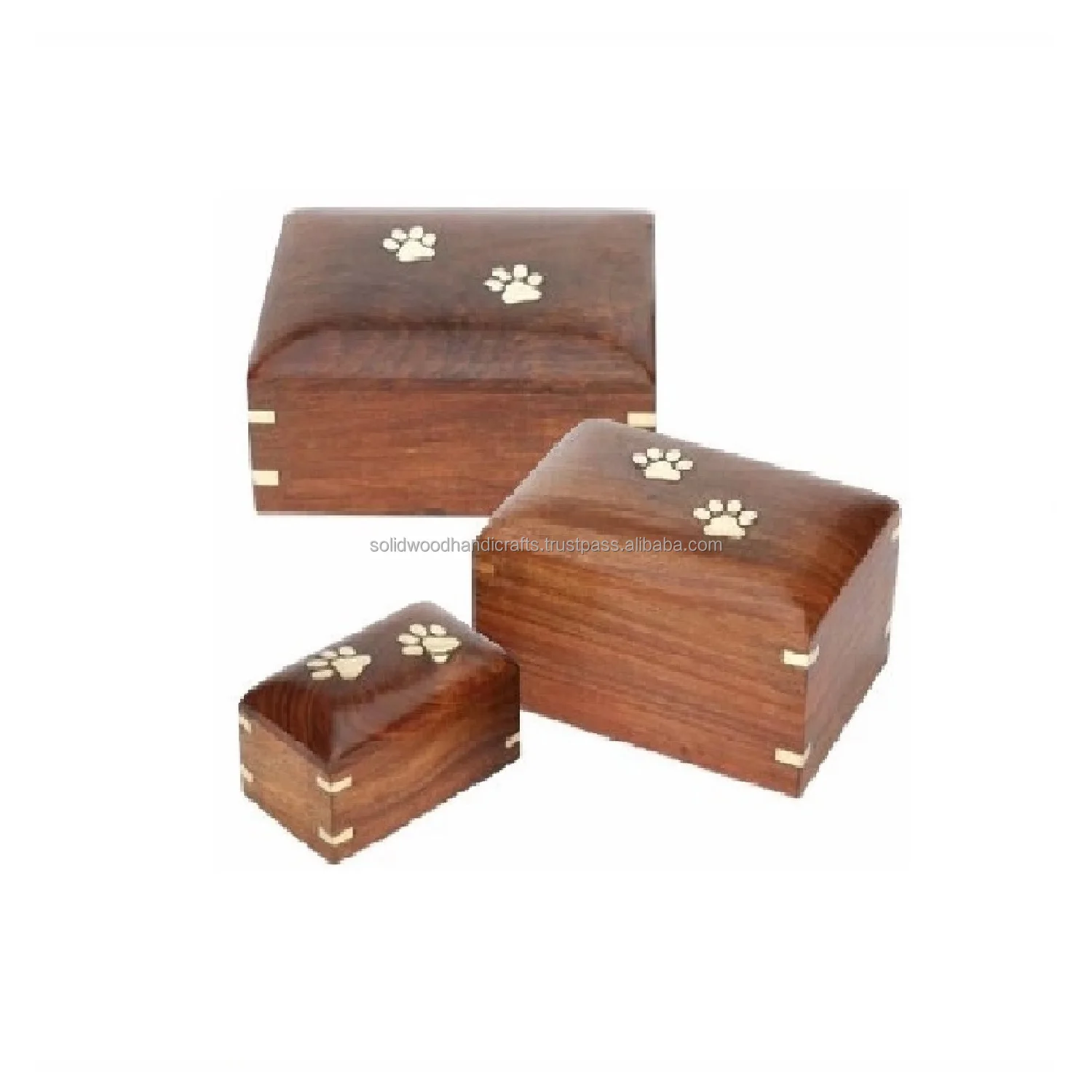 Rosewood Brass Paw Print Urn Box For Pet Ashes | Wood Cremation urns | Decorative Urns