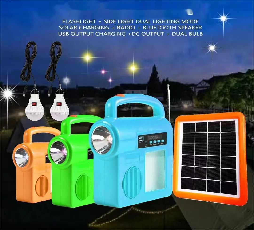 Multi-functional Integrated Portable Solar Lighting System With Flood Light Long Lasting With Bluetooth USB Charging For Outdoor
