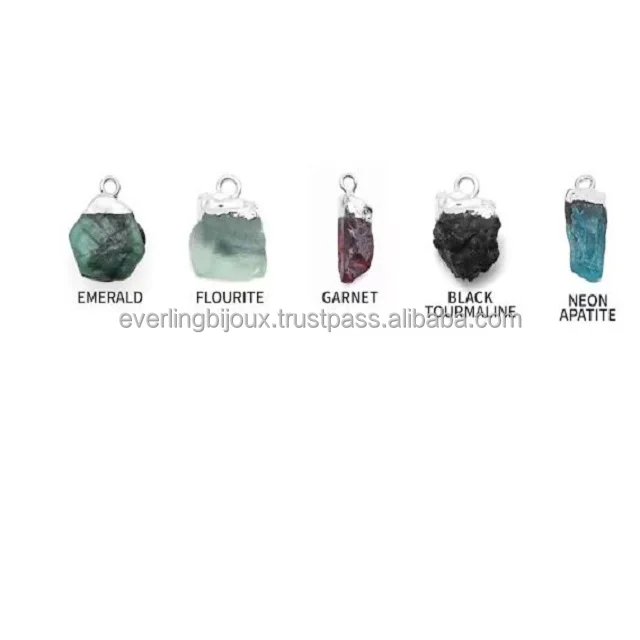 Handmade Silver Gold Electroplating Beautiful Mix Lot Raw Uncut Gemstone Connector Single Bail Rough Jewelry Findings Components