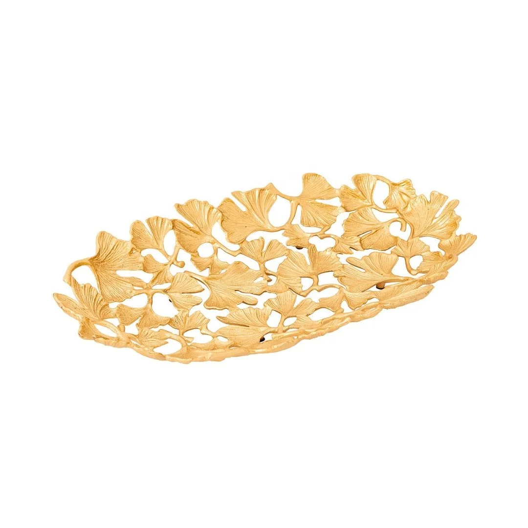 Modern Gingko Tree Designed Aluminum Golden Bowl For Table Decor, Serving Bowl, Kitchen, Restaurant, Hotels, By WB INC INDIA