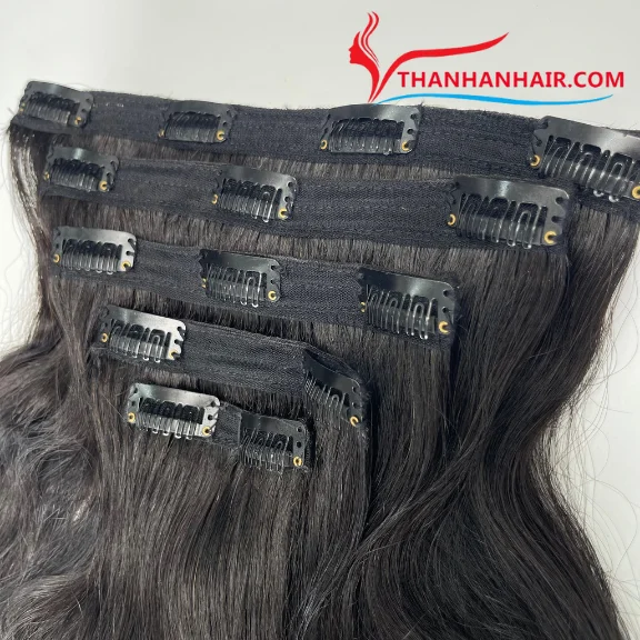 Factory price Natural black Clip-in 100% Vietnamese human Hair Extensions high quality silky no tangle no shedding large stock
