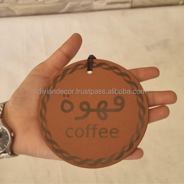 Cawa Tea Cup Coasters Set PU Leather Mats Pads Luxury Home Bar Decoration Arabic Calligraphy Drink Tea Coaster For Middle East