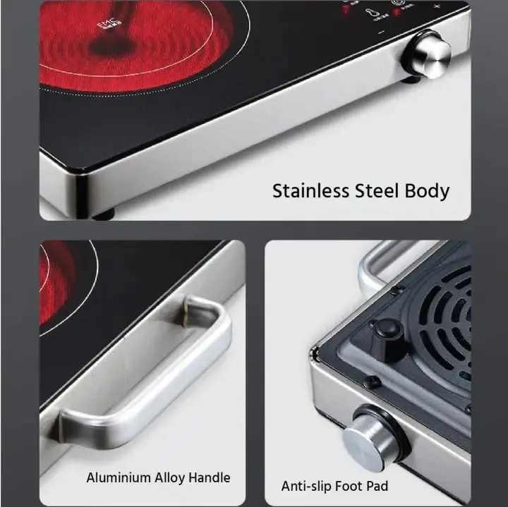 Portable 1-Burner Induction Cooker Touch Control High Efficiency Infrared Ceramic Cooktop Stove Electric Power Household Use