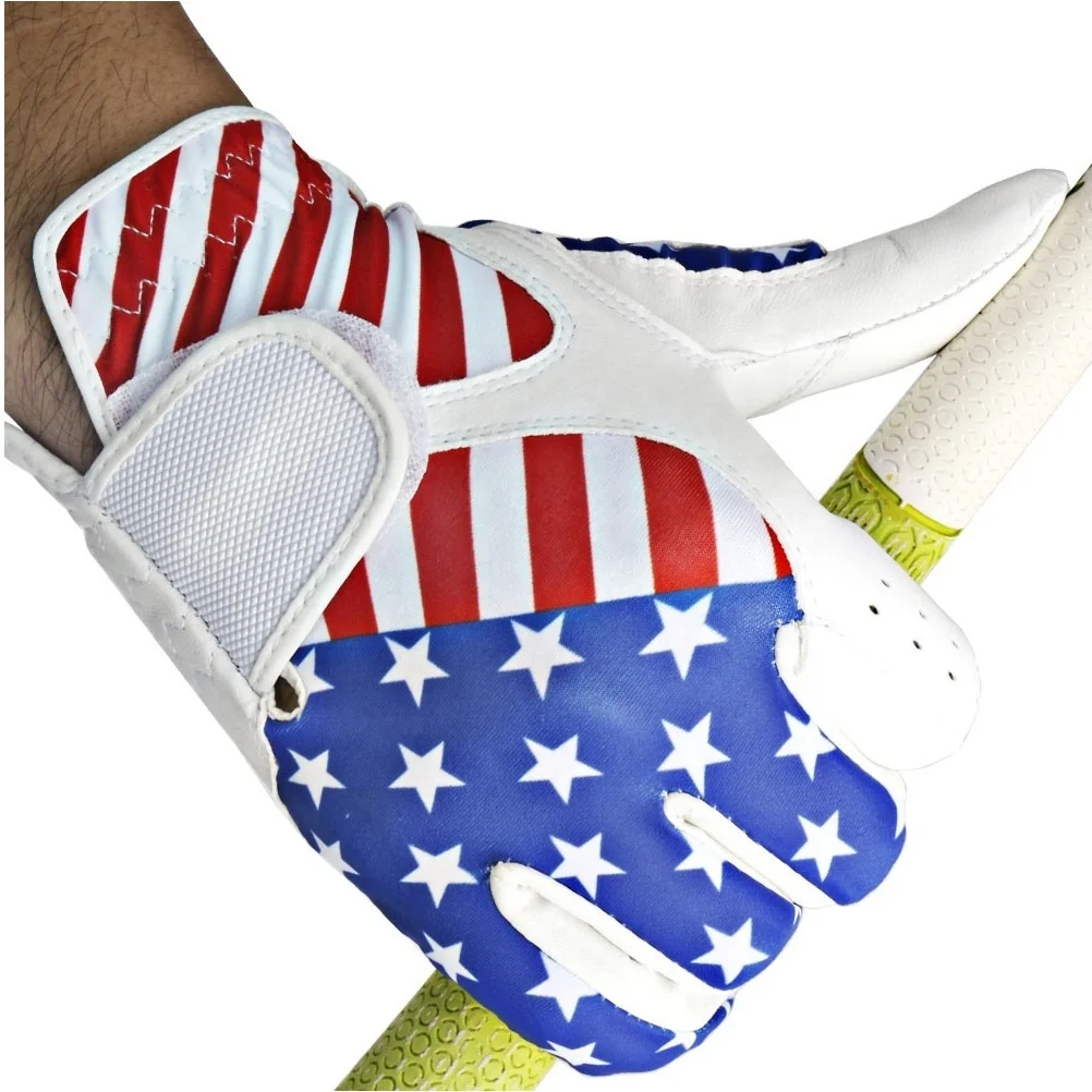 Лидер продаж OEM под заказ американский флаг кожаные перчатки Cabretta для гольфа с левой ручкой Молодежные взрослые игры в гольф