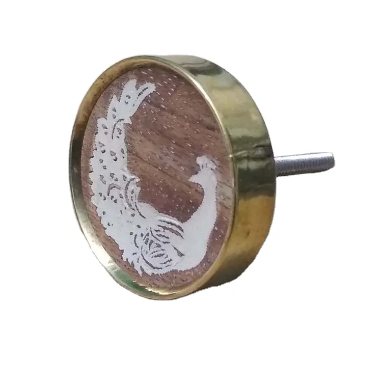 Indian Origin Furniture Hardware Fancy Design Wooden Cabinet Door Knob with Brass Cap Handle at Low Price for Bulk Buyers