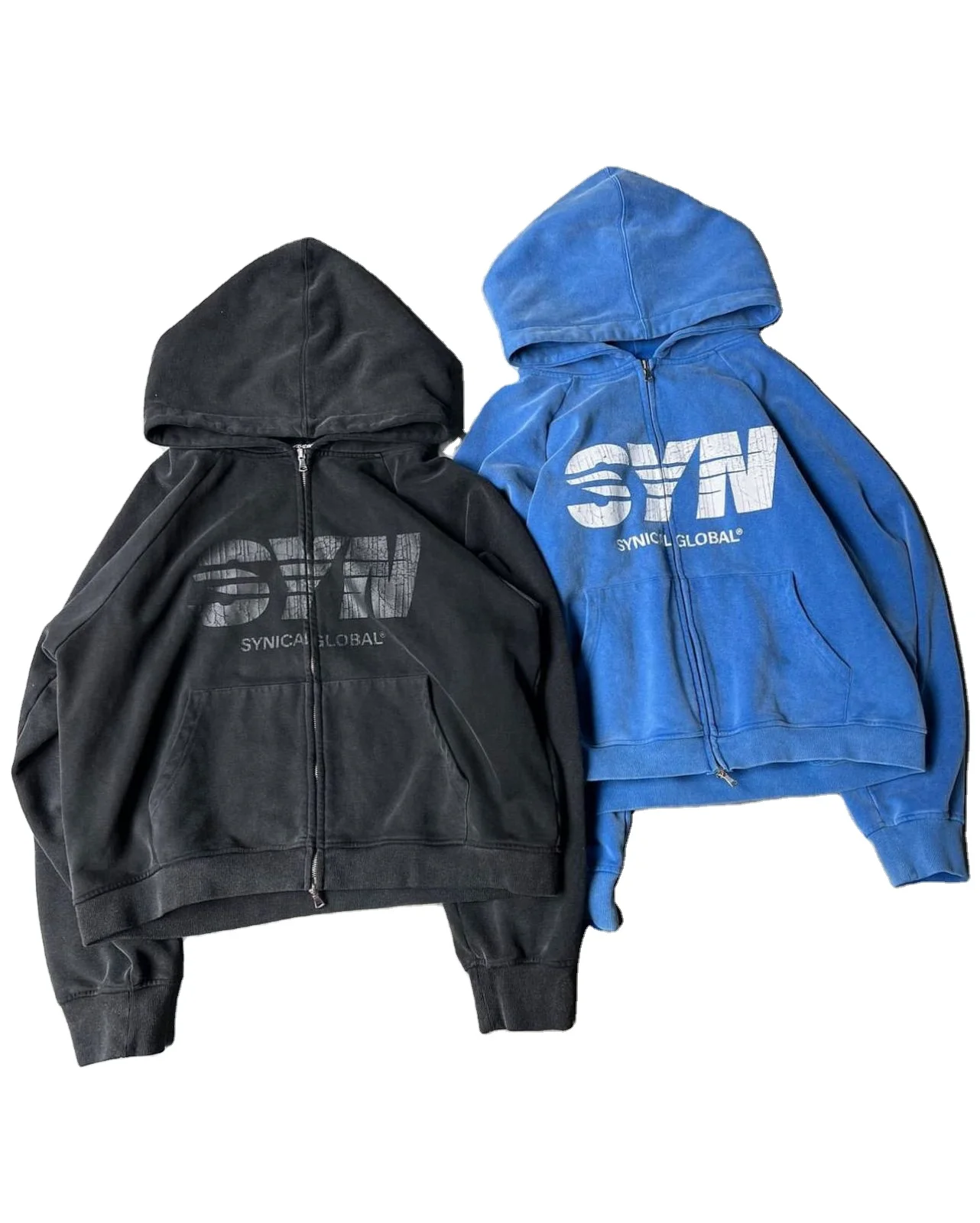 Custom Washed Zip Up Hoodie Fleece French Terry Unisex Plain Blank Solid Color Sweatshirt Double Layer Hoodies for Men