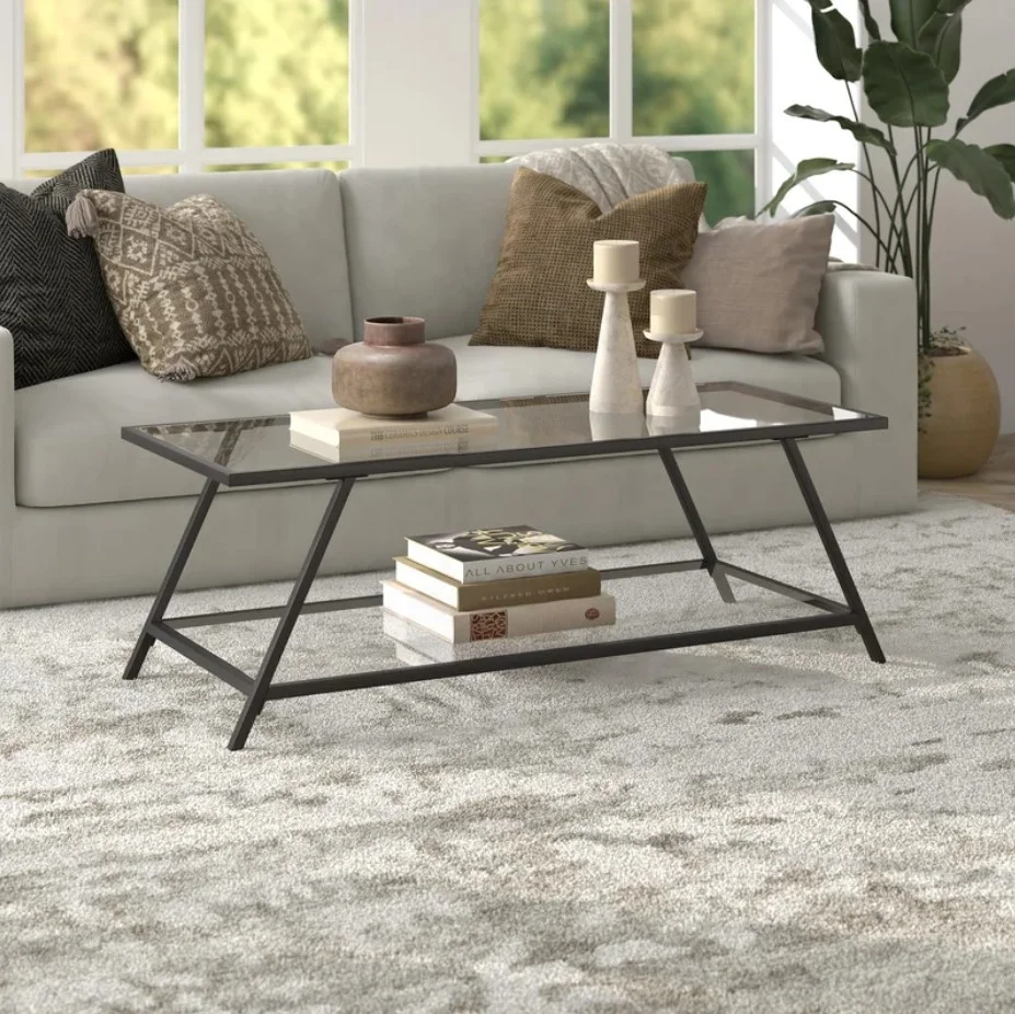 Modern Design Rectangular Large Coffee Table With Glass Top and Magazine Storage for Living Room Hotels & Restaurant