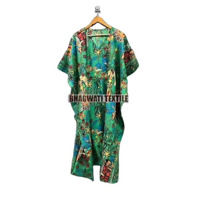 Индийская одежда ручной работы Farida Kahlo Kaftan длинная хлопковая кафтан Ночная женская платье