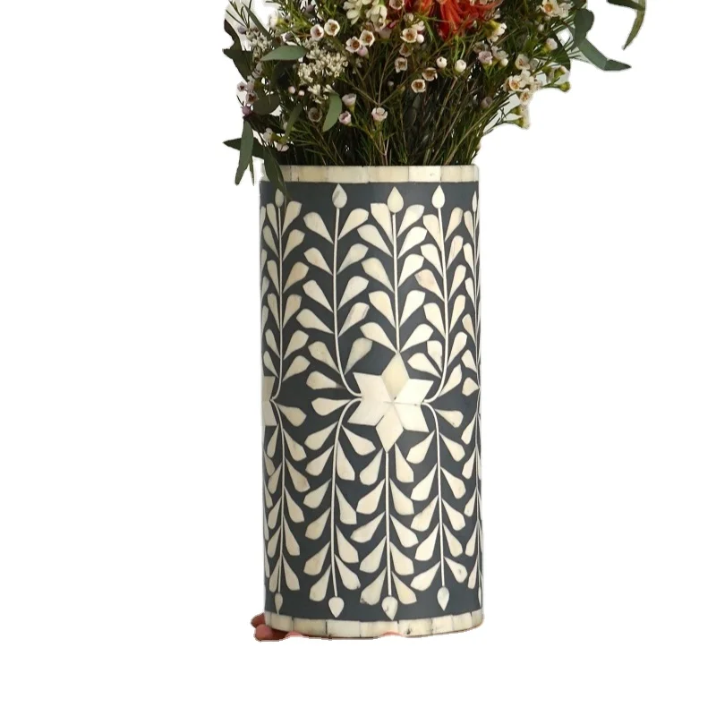 Latest Bone Inlay Flower Pot Vase Set For Home Table Decoration Natural Bone Inlay MDF and Resin All-season Customizes