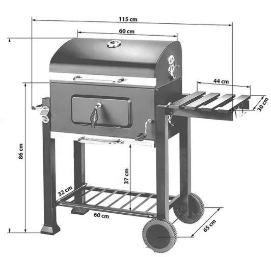 Large Trolley Rectangular Barbecue Grill Tabletop Bbq Smoker Charcoal Bbq Grill With Side Table