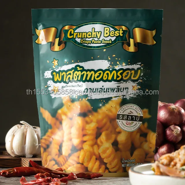 Crunchy Best Crispy Pasta Snack with Larb Flavor (Thai Spicy Meat Salad) Net Weight 45 G. Daily Delicious Snack from Thailand