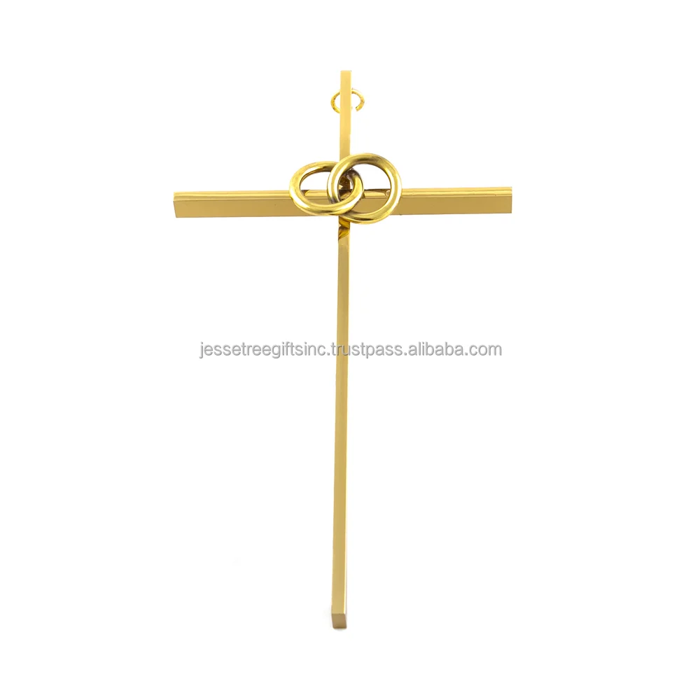 Brass Hanging Cross With Shiny Polish Finishing Two Circle Design Premium Quality Handmade For Church Use Wholesale Price