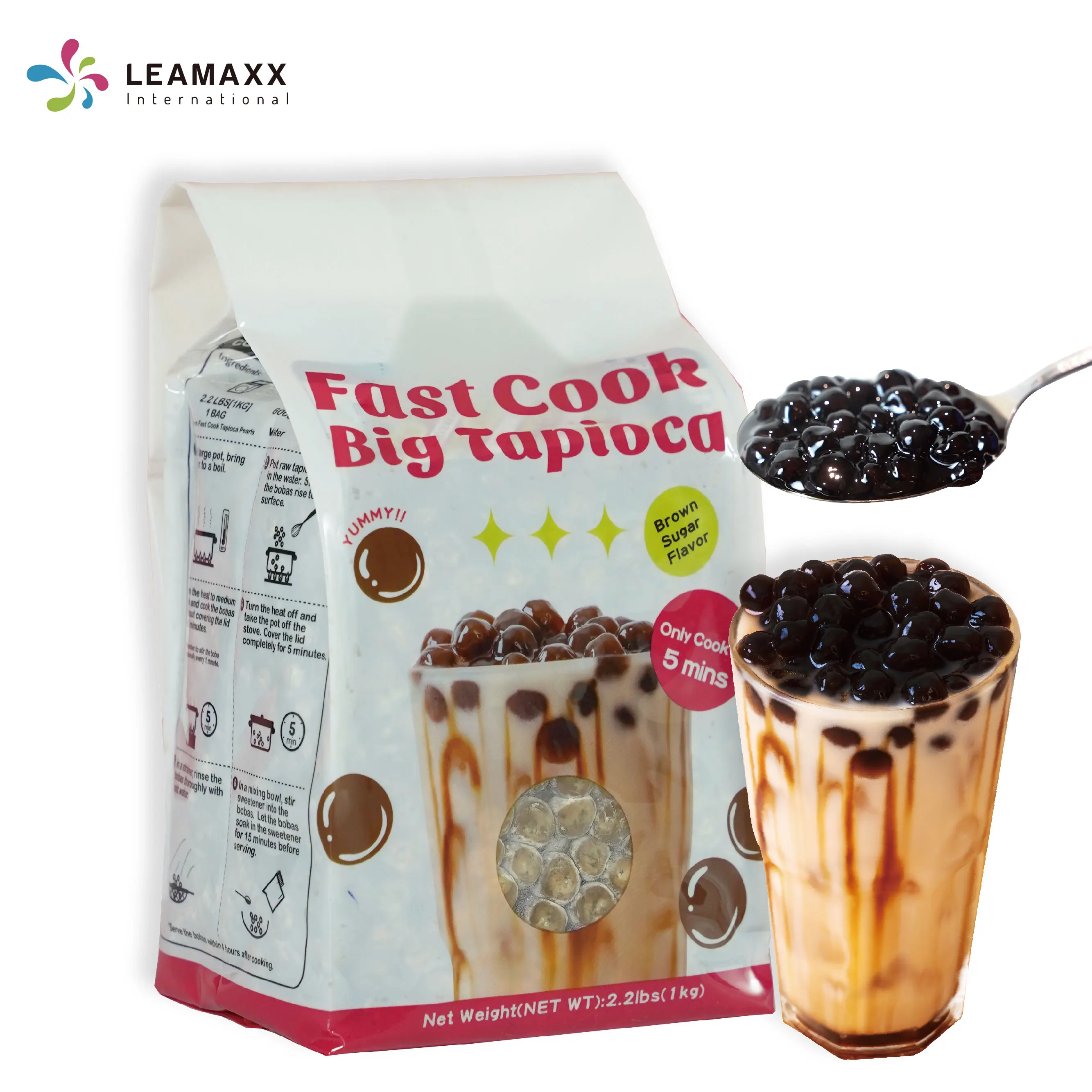 2024 Leamaxx New Product Fast Cook Brown Sugar Flavor Tapioca Topping for Bubble Milk Tea Shop Wholesale Supplier