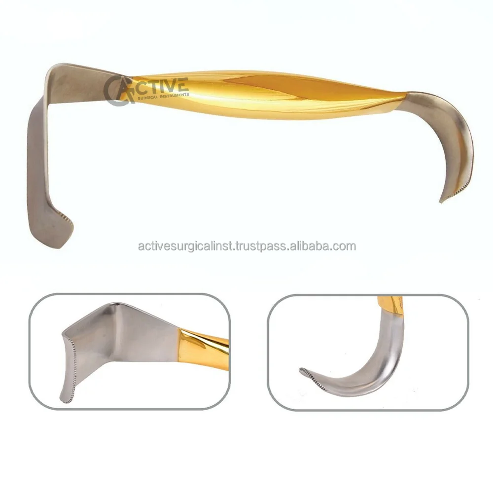 Breast Retractor Double Ended With Teeth 22 X 55mm 31cm Gold Plated Plastic Surgery Instruments Stainless Steel Reusable
