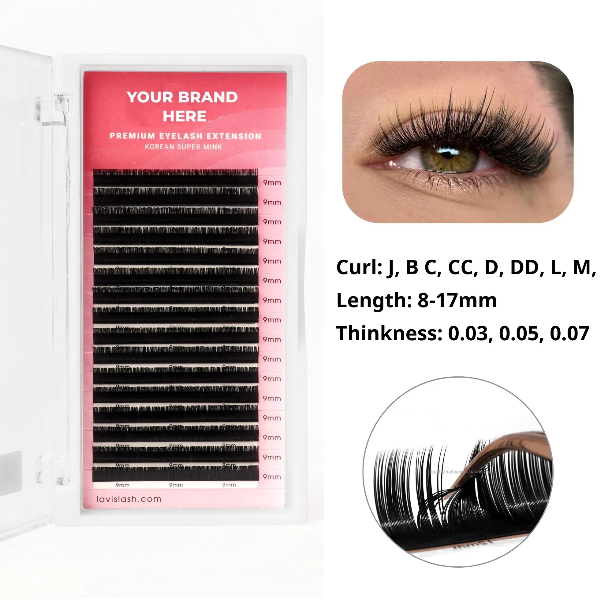 Customized Logo 0.05mm Korean PBT FIBERS Soft Silk Volume Dark Matte Faux Mink Eyelashes Classic Lashes Eyelash Manufacturing