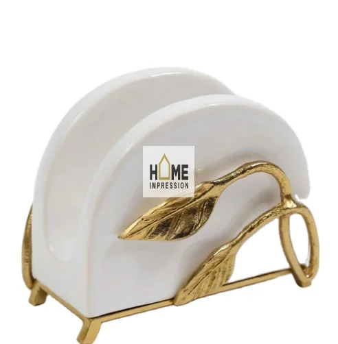 Handmade White & Gold Decorative Luxury Napkin Holder White & Gold Decor Napkin Tissue Holder