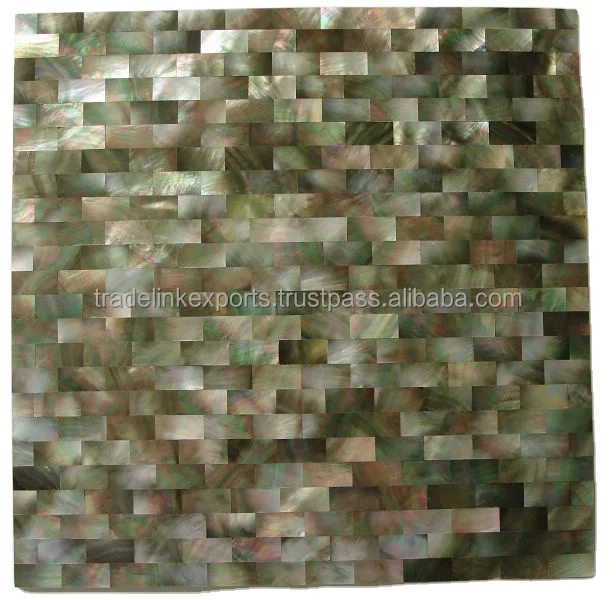 Black Lip Mother Of Pearl Brick Shell Tile For Home Interior