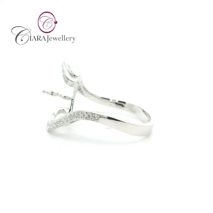 18K AU750 SOILD WHITE GOLD REAL NATURAL DIAMOND 13MM PEARL RING MOUNT