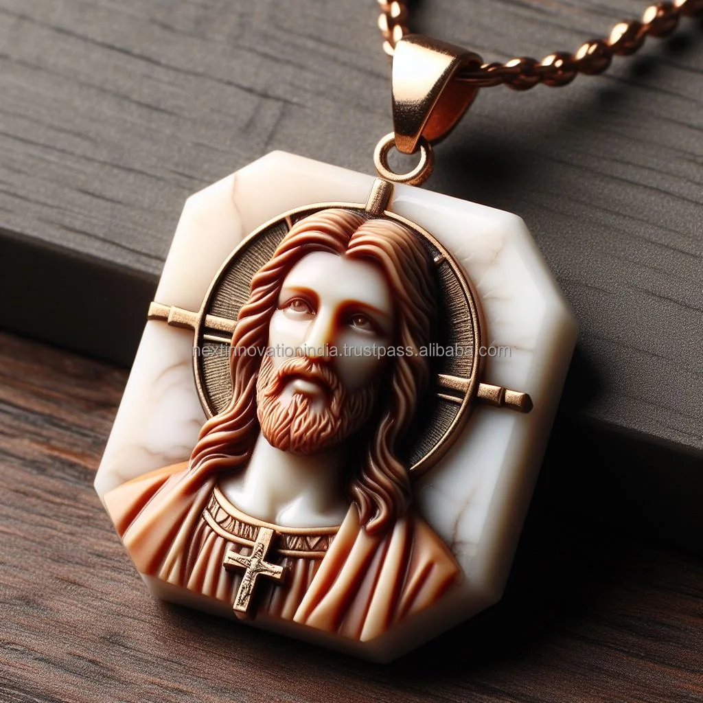 Handmade Wooden Jesus Pendant Antique Orthodox Religious Jewelry for Parties