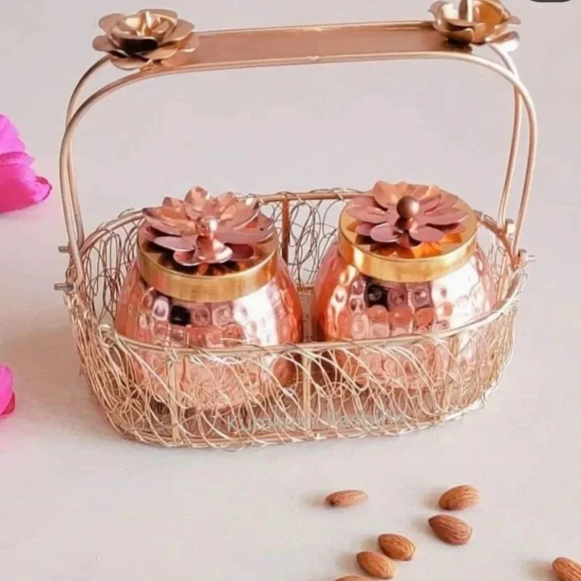 Enamel Work Metal Jars with Set Gift Hamper Box Enamel Jar Set Dry Fruit Brass Jar For Gift