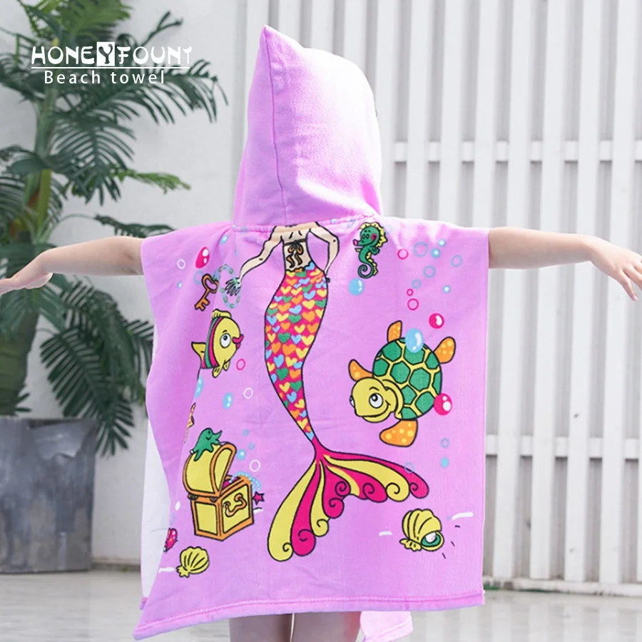 Factory Wholesale Custom Logo 100% Cotton Quick Dry Kid Hooded Sand Free Beach Towel Children Beach Bath Towel