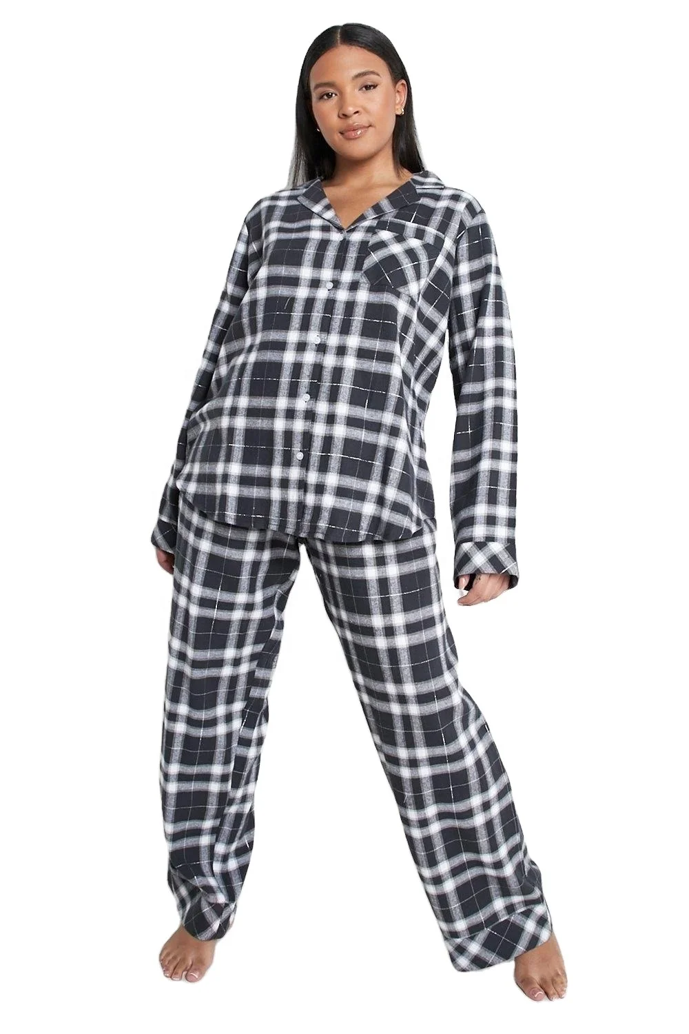 Wholesale Ladies Casual Home Wear Long Knitted Sleepwear with Solid Color Print Blue and Green Lounge Nightgowns for Women