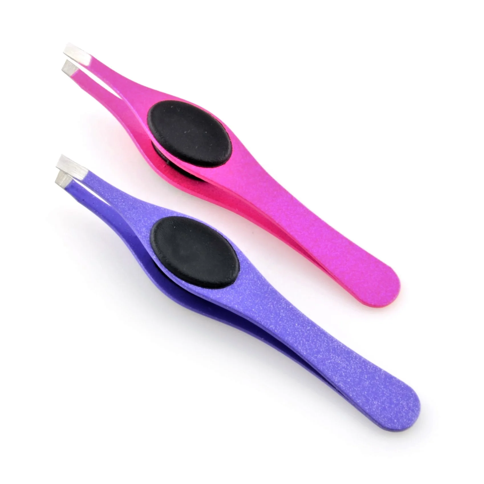 Eyebrow Tweezer Stainless Steel Professional Beauty Slanted Tips for Eyebrow Plucking with Silicon Grip Pink & Purple Glittering
