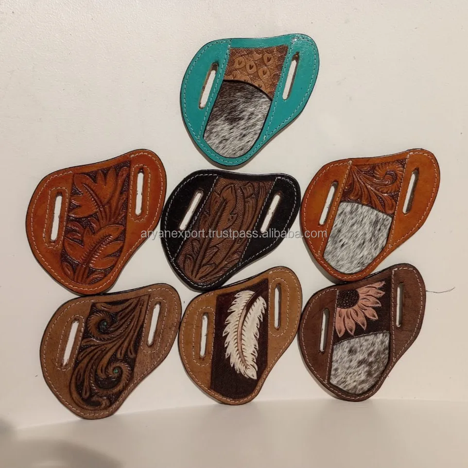 Hot Sale Hair On Tooled Leather Pocket knife Sheath Personalized Belt Trapper Knife Sheath Western Genuine Leather Cover Holder