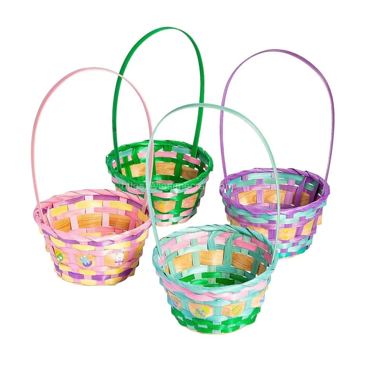 MOQ Low Mini Colorful Woven Easter Egg Basket with Handle Candy Gift Box Made Of Bamboo for Party Decorations Wholesale