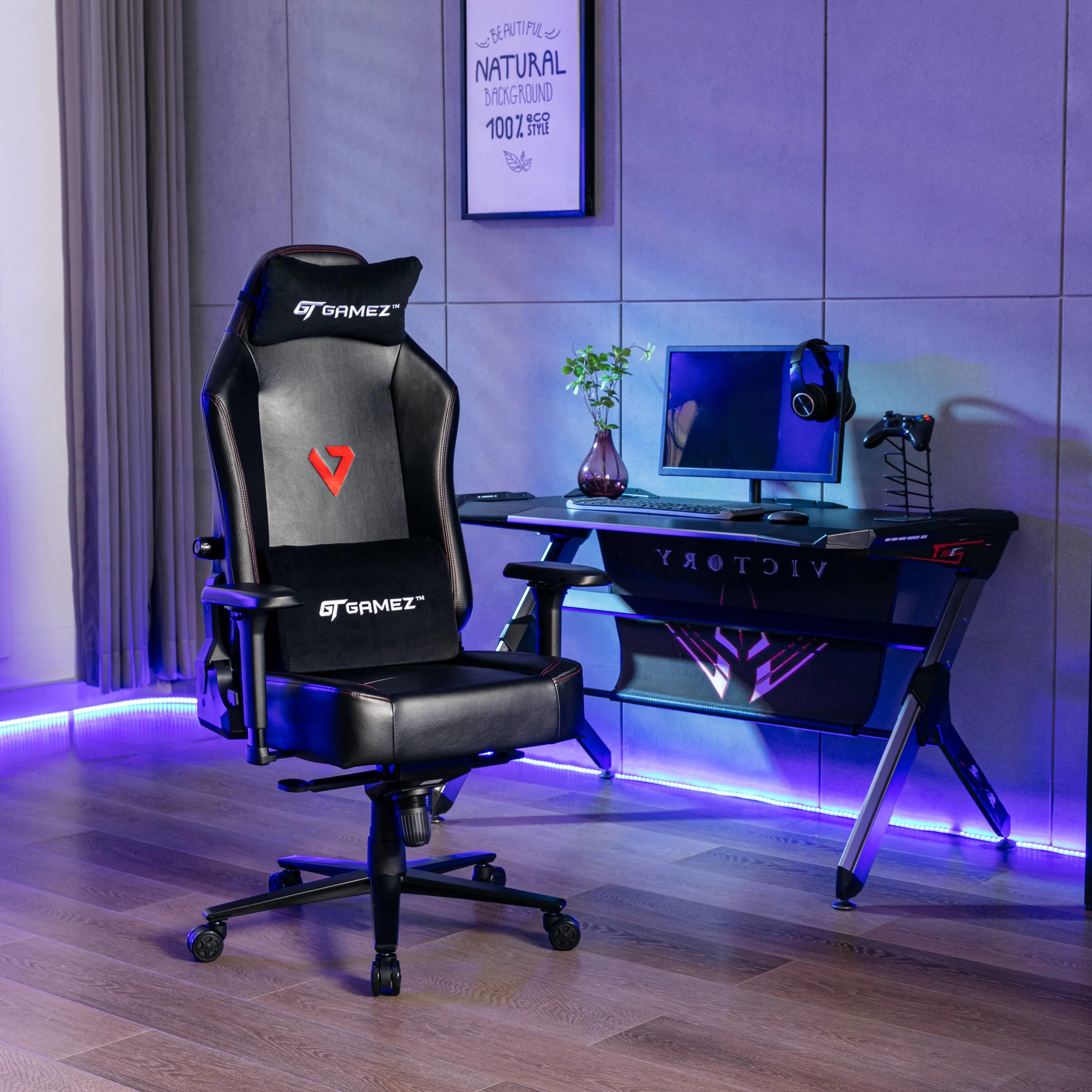 UE  Workstation Victorage White  Purple Gold X Rocker High End Gaming Chair With Screen