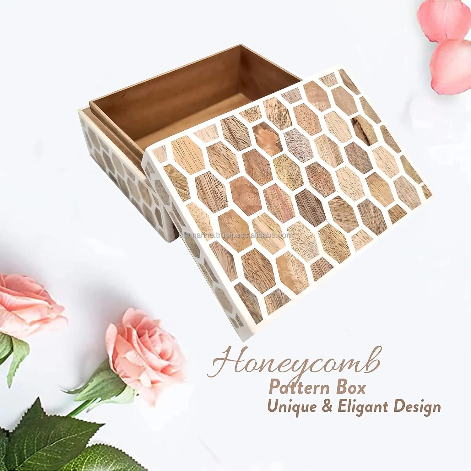 Handmade Decorative Honeycomb Pattern Bone Inlay Jewelry Box Housewarming Keepsake Storage Box Home & Table Decor