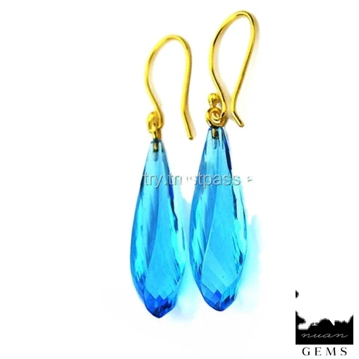Wholesale Gold Plated Emerald Gemstone Drop 48x9 MM Dangle Charm Earrings