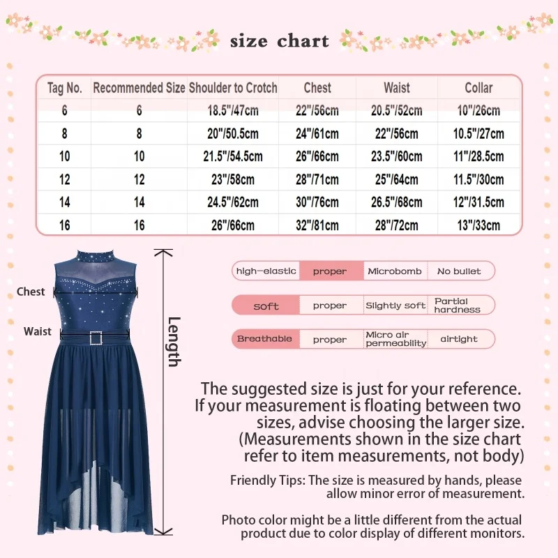 6-16 Kids Girls Lyrical Modern Dance Dresses Sleeveless Built-In Briefs Dance Leotard Dress Dance Costumes Modern