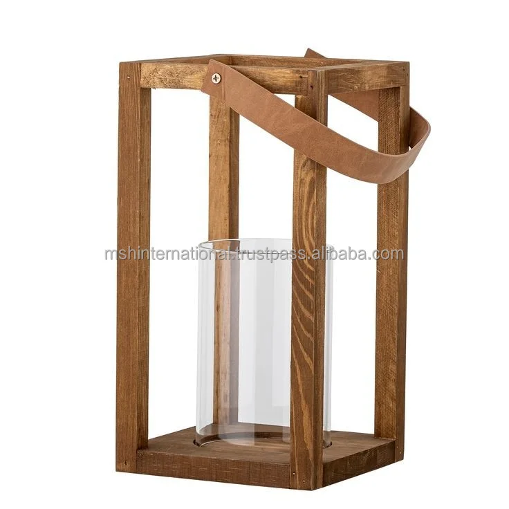 Wooden And Metal Lanterns With Hemp Rope Handle For Candle Home Decor And Outdoor Garden Wood Decorative candle Lantern