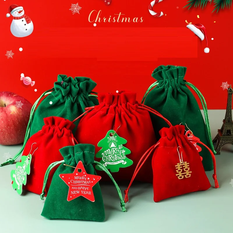 RR Donnelley New Arrival Christmas Velvet Reindeer Gift Bag Gold Antler Drawstring Sack Basket Monogram Xmas Gift Bags