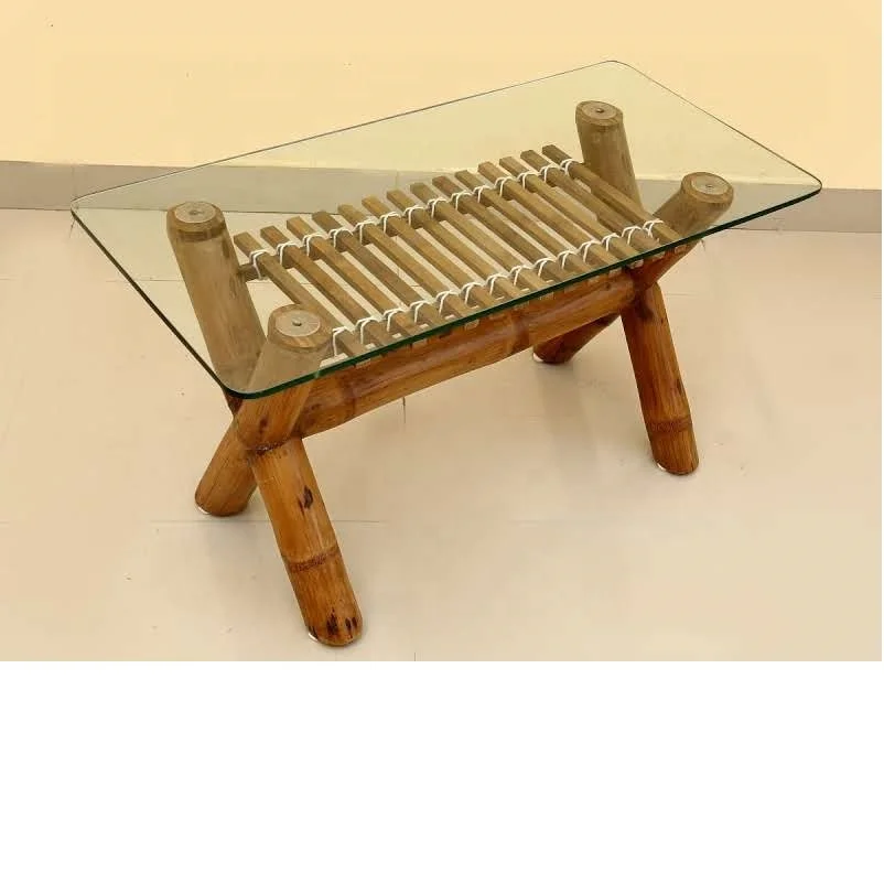 
Designer Commercial New Style Bamboo Furniture Solid Bamboo w/Glass Top Living Room Coffee Round Table Coffee Table, Side Table 