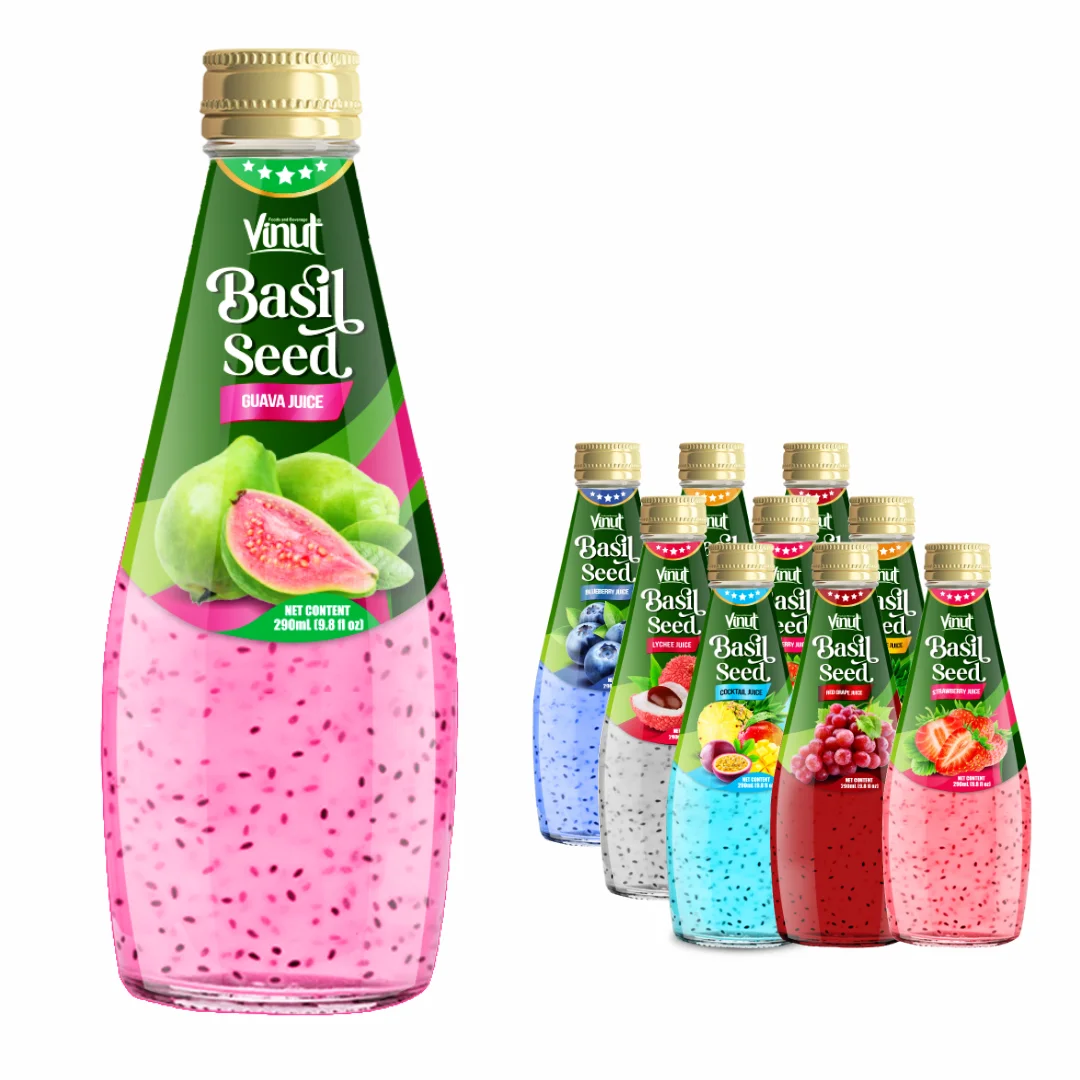 Guava Basil Seed Drink 290ml - VINUT Vietnam, Private Label, Sugar-Free, Chia Seeds, Free Sample, OEM/ODM